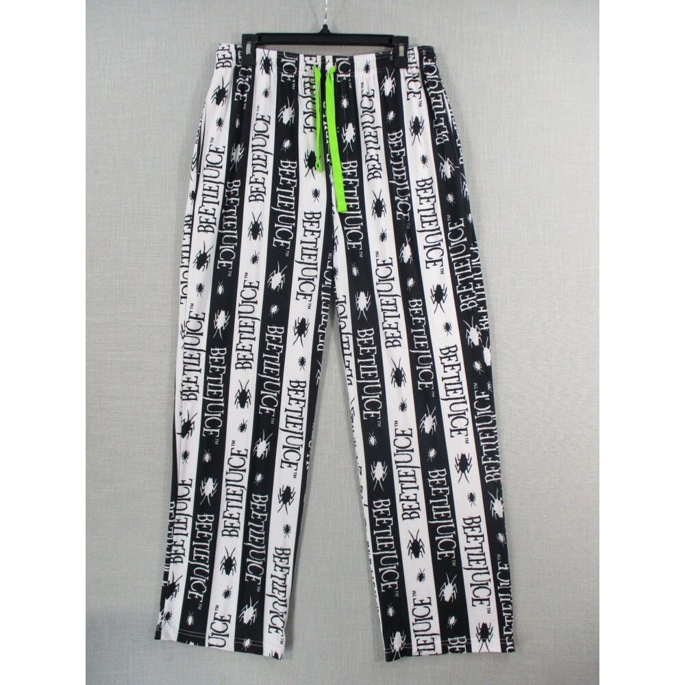 Beetlejuice Sleep Pants Black & White Striped Medium Polyester Spandex Elastic M